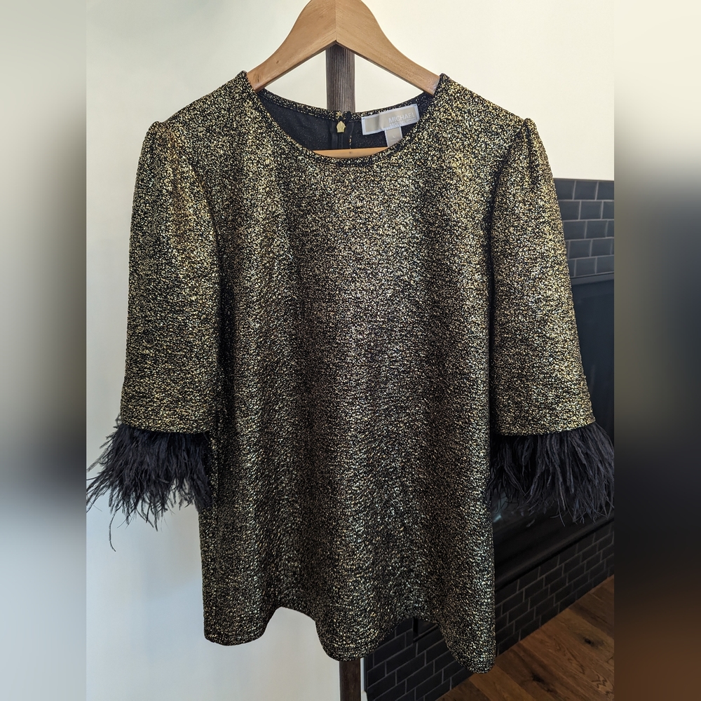 Michael Kors Gold & Feather Sparkle Top s:L